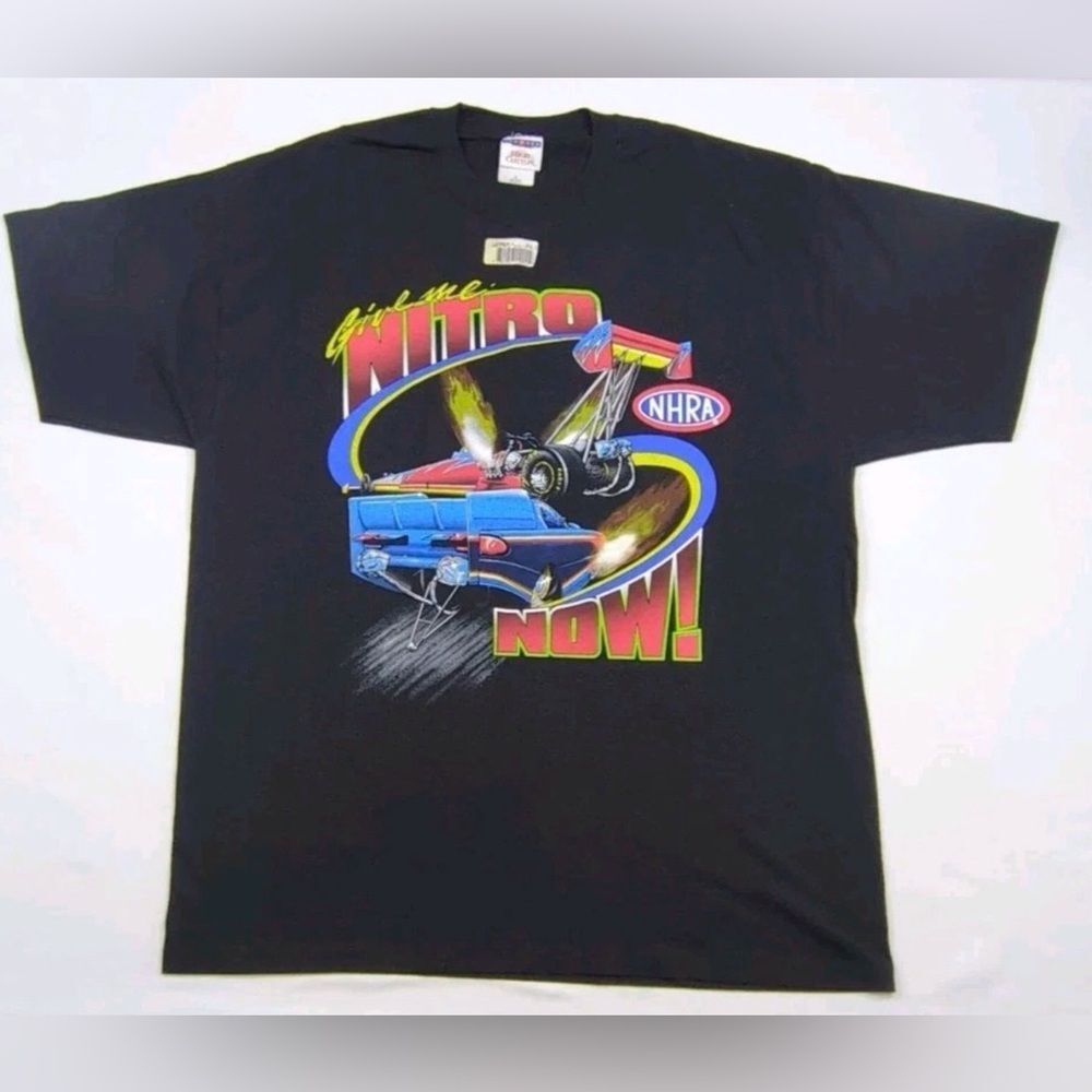 Vintage NWT JERZEES NHRA Drag Racing T-Shirt Mens XL Cotton GIVE ME NITRO NOW
